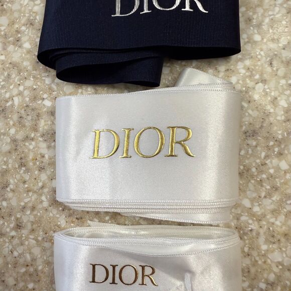 3 Dior Fabric Gift Ribbons Gold White Blue 94", 51" - Picture 3 of 7